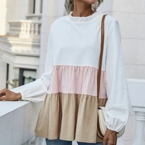 Pink white and beige top